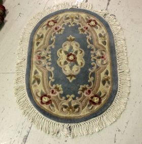 Light Blue Oval Chinese Rug