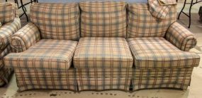 Pink and Blue Plaid Sofa