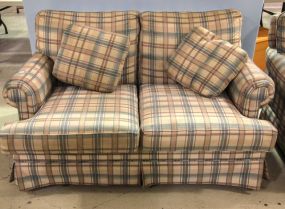 Pink and Blue Plaid Loveseat 