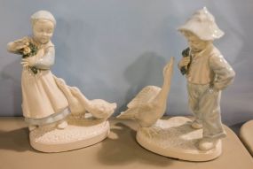 Ceramic Boy and Girl Figurines with Geese