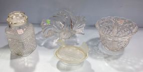 Glass Covered Hen, Two Glass  Bowls & Cotton Ball Container