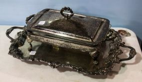 Large Silverplate Casserole with Liner & Large Tray