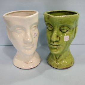 Two Ceramic Head Planters