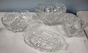 Four Pressed Glass Bowls & Divided Dish