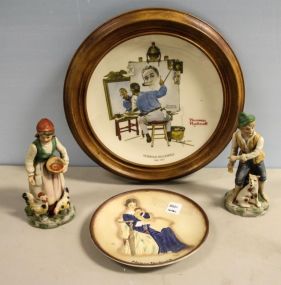 Norman Rockwell Plates & Two Ceramic Figurines