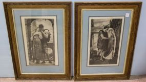 Two Roman Prints in Walnut Frames