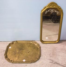 Gold Art Deco Mirror & Brass Tray