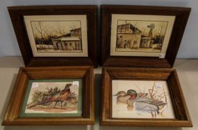 Four Wood Frames with Prints