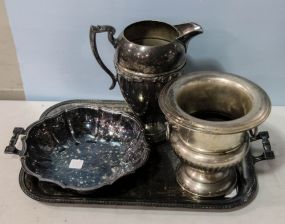 Silverplate Tray, Wine Cooler, Pitcher & Bowl