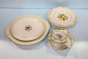 Ten Hand Painted Plates, Bone Dish & Two Small Nut Dishes
