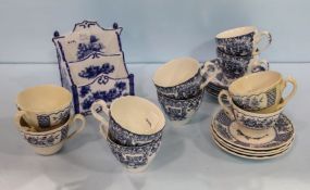 Blue and White Cups and Saucers & Holder