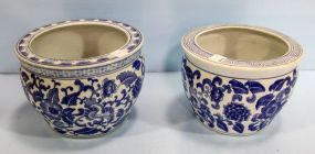 Two Blue and White Planters