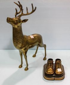 Brass Deer and Shoe Bookends