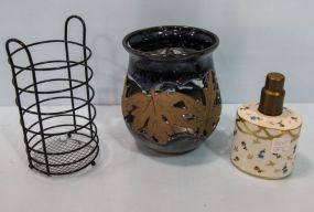 Wire Holder, Pottery Candle Holder & Bottle