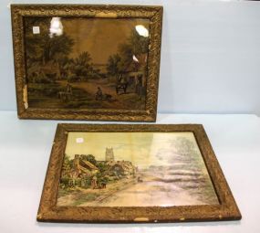 Two Farm Scene Prints in Carved Frames