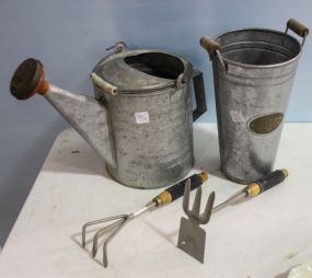 Galvanized Water Can, Bucket & Garden Utensils