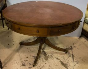 Large Mahogany Leather Top Drum Table