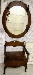 Oak Hall Seat with Hanging Mirror