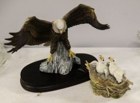 Porcelain Bald Eagle & Chicks on Stand