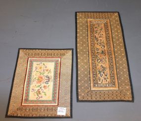 Two Rare and Beautiful Silk Panels with Floral 