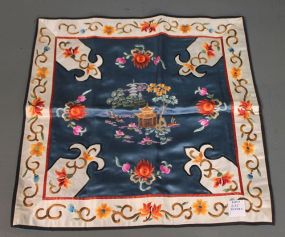 Chinese Bright Blue Silk Embroidered Pillow Cover Description