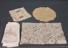 Group of Lace Doilies and Linen Tablemats and Napkins Description