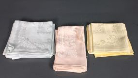 Three Sets of Linen Damask Napkins Description
