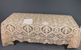 Exquisite Beige Handmade Lace Tablecloth Description