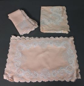 Set of Pink Tablemats and Napkins And A Dresser Top Doily Description