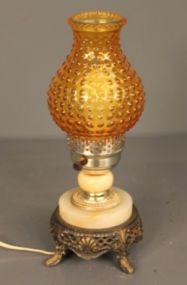 Fenton Orange Glass Shade Lamp with Marble and Brass Base 1940
