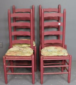 Three Maroon Ladder Back Chairs