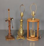 Two Decorative Lamps and a Wooden Lamp with Three Lights