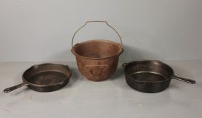 Two Griswold Skillets and Cast Iron Pot