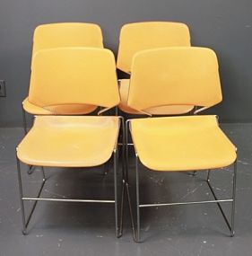 Four Art Deco Matrix Krueger Metal Frame Plastic Chairs