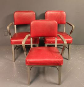 Three Metal Red Cushion Chairs