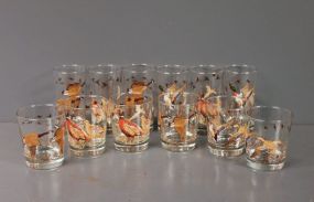 Twelve Glasses and Tumblers with Waterfowl Design