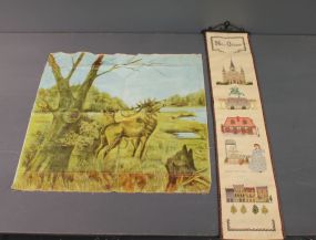Victorian Cloth Painting (1890) and Cross-Stitched Wall Bell Pull