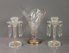 Vase and Two Glass Prism Candle Holders