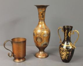 Two Decorative Vases and Handled Cup