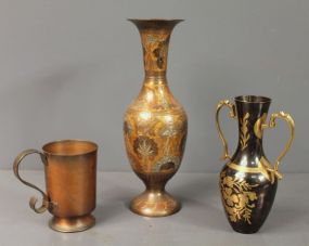 Two Decorative Vases and Handled Cup