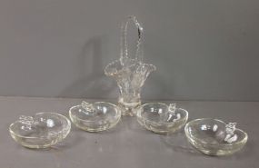 Glass Basket and Four Apple Shaped Candy Dishes