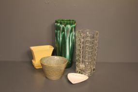Four Pottery Vases and One Ashtray