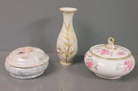 Vase (Ucagco Occupied Japan) and Two Covered Dishes