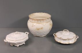 Two Porcelain Tureens and One Porcelain Jardini re