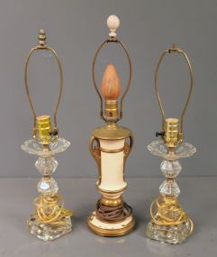 Pair of Glass Lamps and One Decorative Lamp