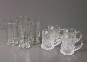 Group of Four Clear Glasses and Four Clear Crystal Mugs