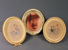 Framed Mirror and Two Framed Victorian Oval Paintings