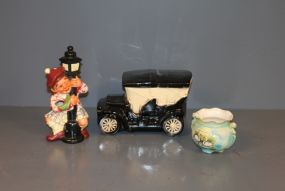 McCoy Pottery Car, Figurine of Man and Light Pole and Pottery with Hand Painted Geese