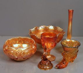 Seven Pieces of Carnival Glass