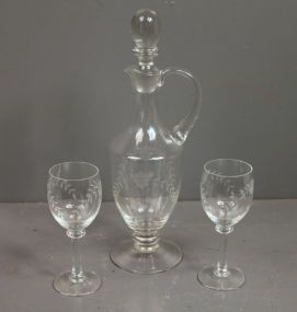 Etched Glass Decanter with Glasses